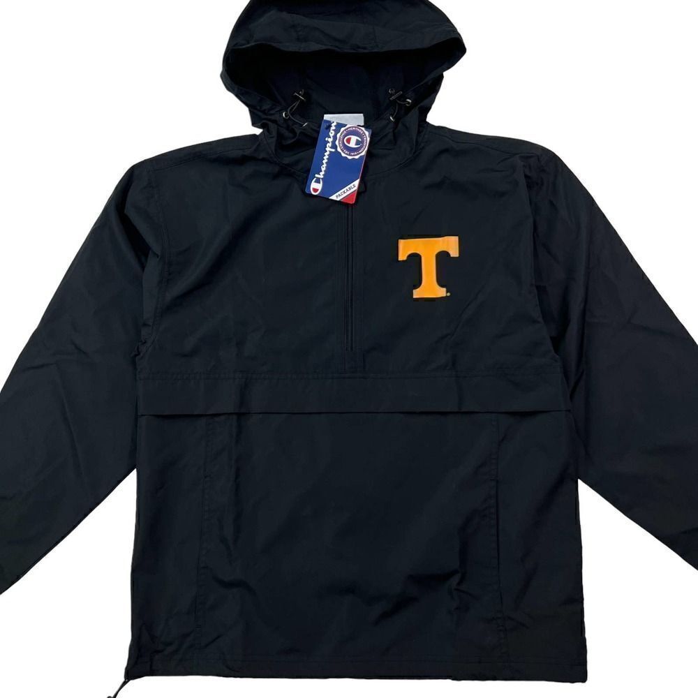 New Champion Men US S Black Windbreaker Anorak Jacket Lightweight Pullover